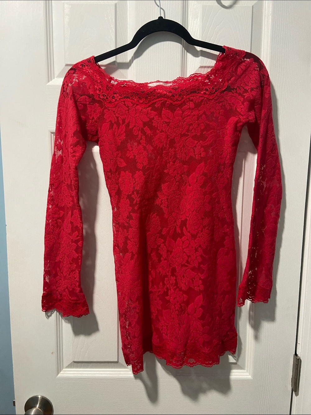 Victoria's Secret Red Floral Lace Long-Sleeve Chemise